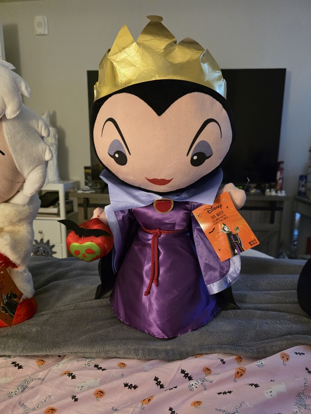 Disney Evil Queen Plush in Purple with Gold Crown and Red Green Apple
